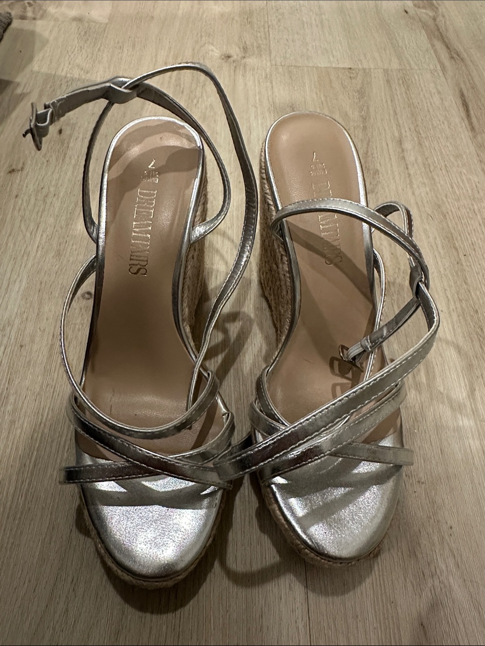 Dreamers Metallic Silver Espadrille Wedge Sandals